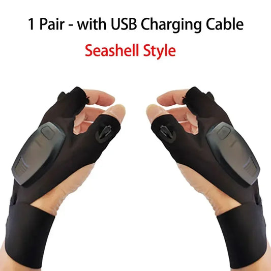 LED-Taschenlampen-Handschuhe – Fingerlose, Wasserdichte Leucht-Handschuhe für Angeln, Radfahren, Camping, Wandern & Rettung