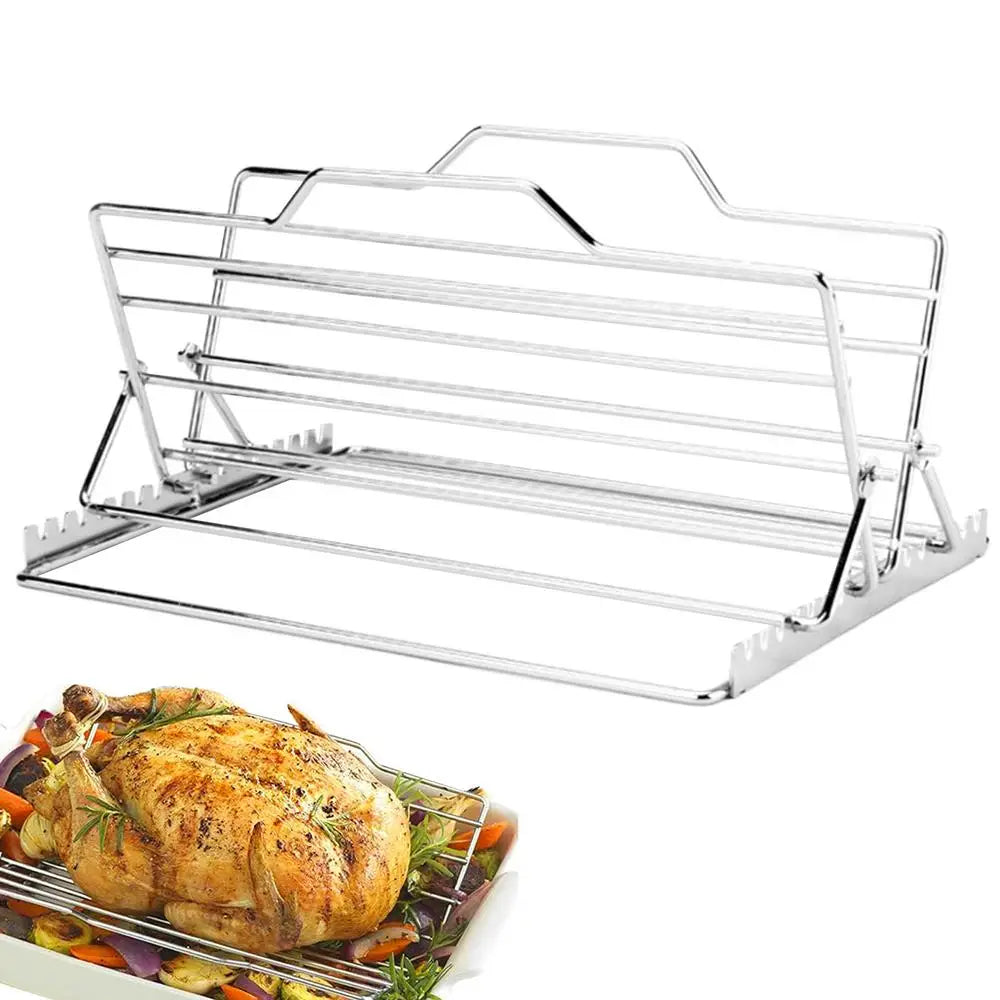 Chicken Roasting Rack Adjustable V-Shaped Turkey Tray Stainless Steel Roaster Rack Turkey Stand Kitchen Gadgets for Baking