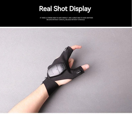 LED-Taschenlampen-Handschuhe – Fingerlose, Wasserdichte Leucht-Handschuhe für Angeln, Radfahren, Camping, Wandern & Rettung