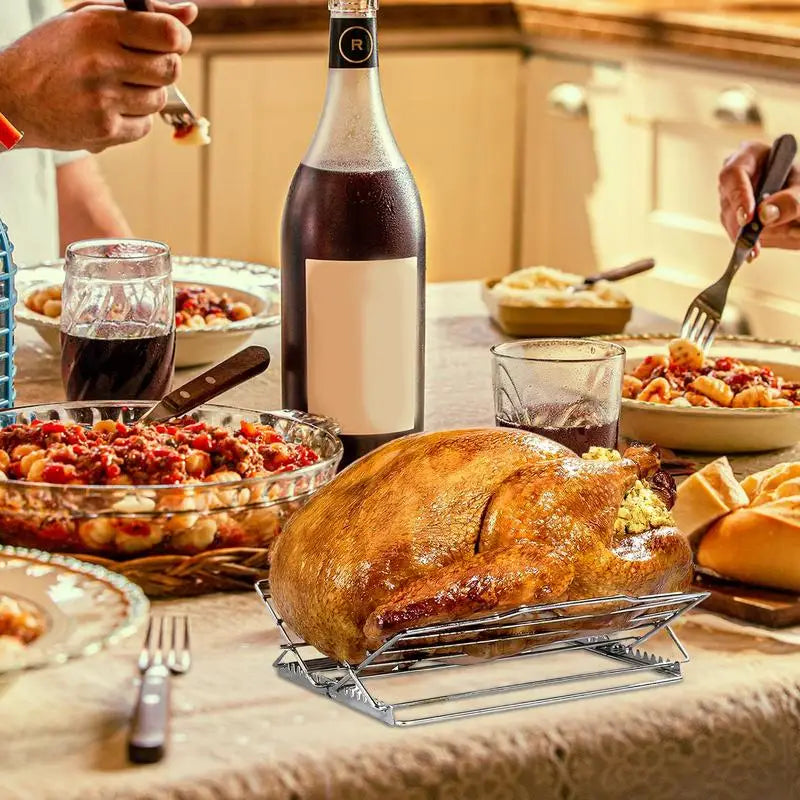 Chicken Roasting Rack Adjustable V-Shaped Turkey Tray Stainless Steel Roaster Rack Turkey Stand Kitchen Gadgets for Baking