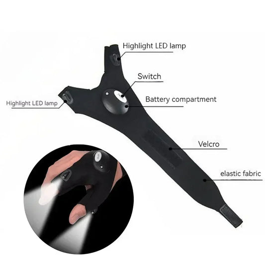 LED-Taschenlampen-Handschuhe – Fingerlose, Wasserdichte Leucht-Handschuhe für Angeln, Radfahren, Camping, Wandern & Rettung