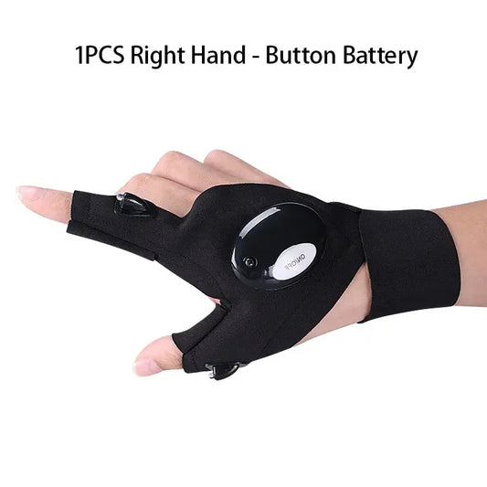 LED-Taschenlampen-Handschuhe – Fingerlose, Wasserdichte Leucht-Handschuhe für Angeln, Radfahren, Camping, Wandern & Rettung